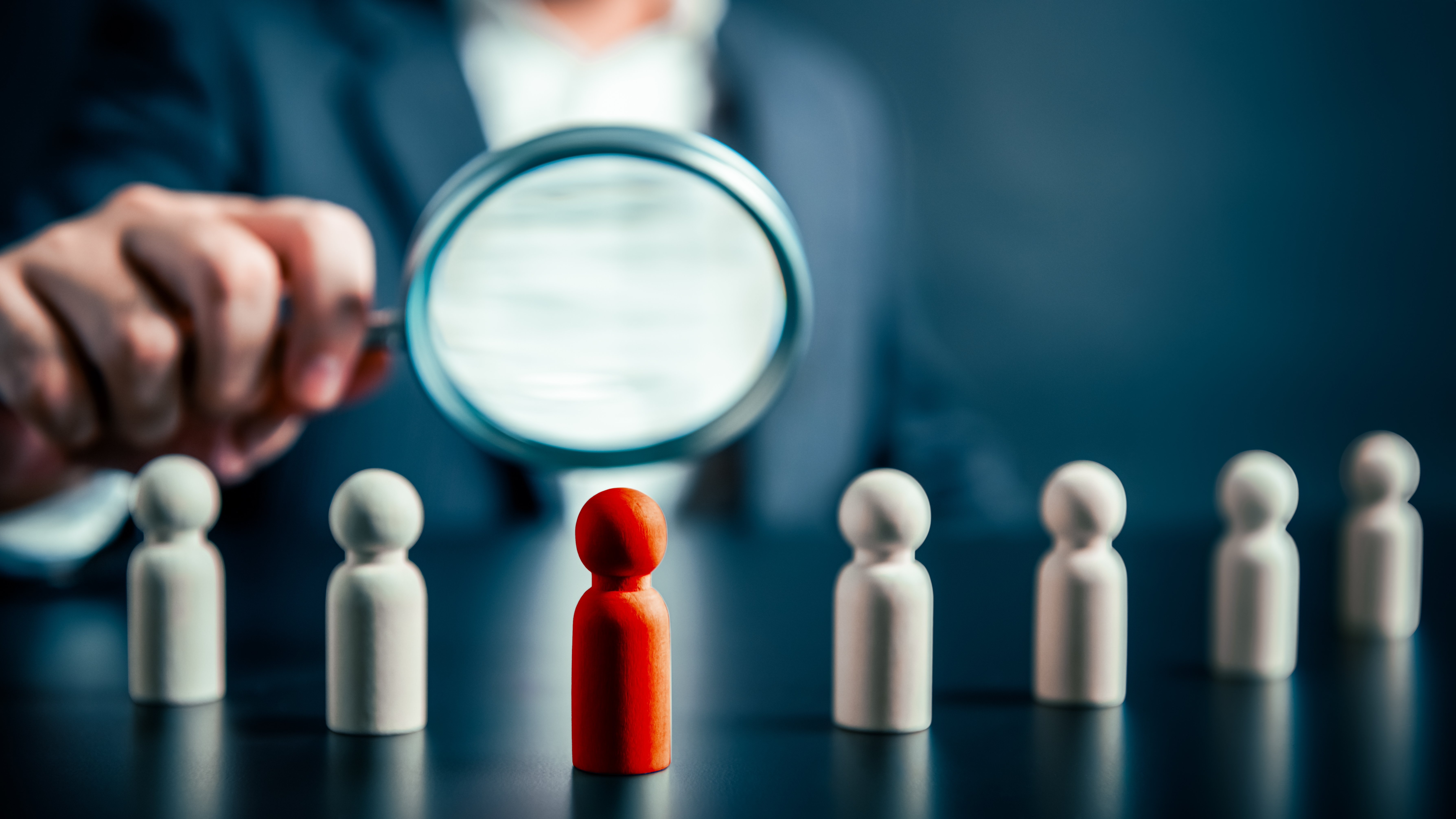 Magnifying,Success,Powerful,Red,Wooden,Businessman,Leading,Way.,Human,Resource